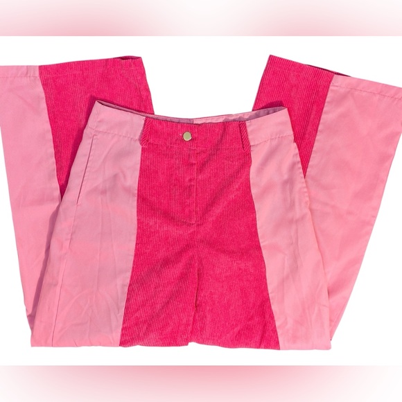 SHEIN Pants - SHEIN Pink Colorblock Corduroy Flare Pants Size M